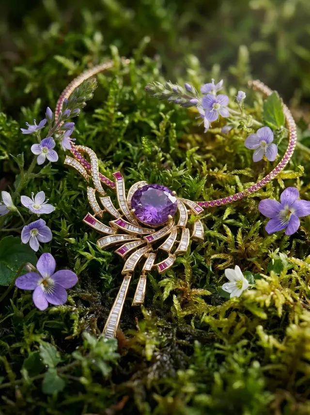 Amethyst Rhapsody Necklace — scissor-cut amethyst Art Deco statement necklace