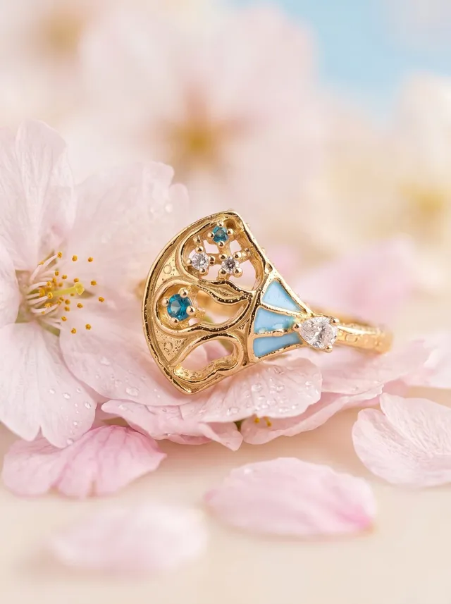 Azure Fan Ring — gold-plated silver ring with Swarovski crystals