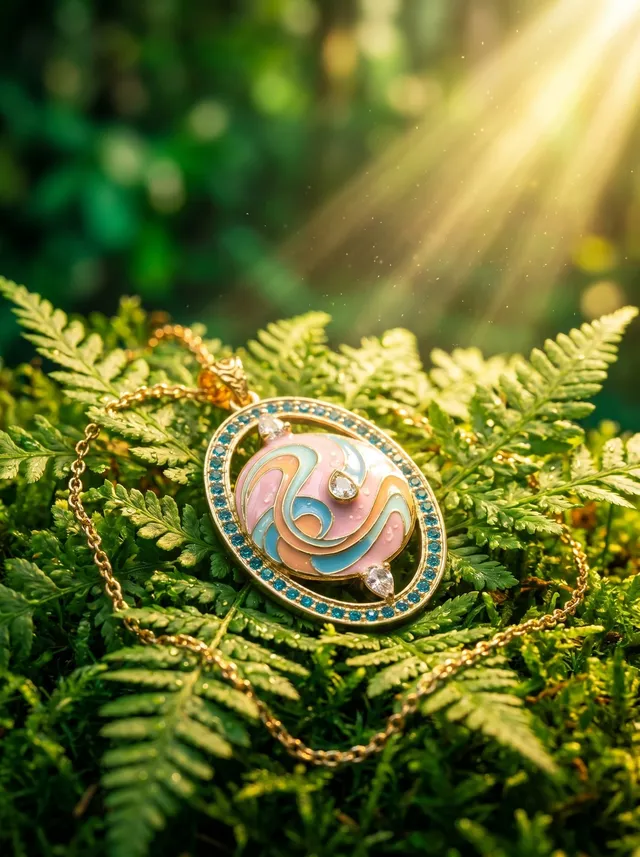 Candy Swirls Pendant — gold-plated silver pendant with swarovski crystals and synthetic stones