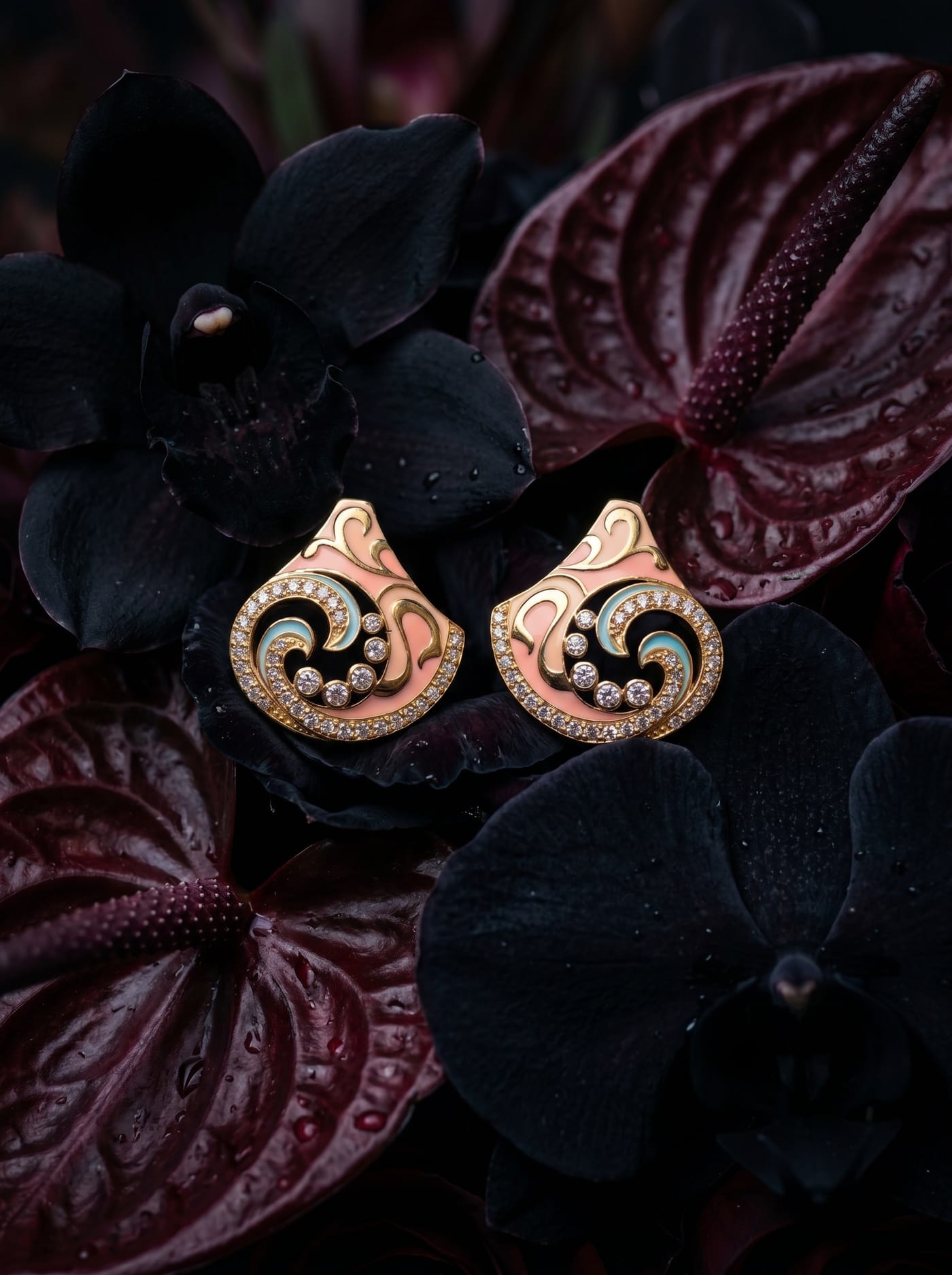Color Cascade Earrings — gold-plated silver earrings with swarovski crystals