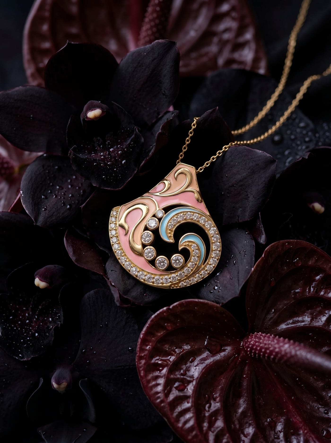 Color Waves Pendant — gold-plated silver pendant with swarovski crystals