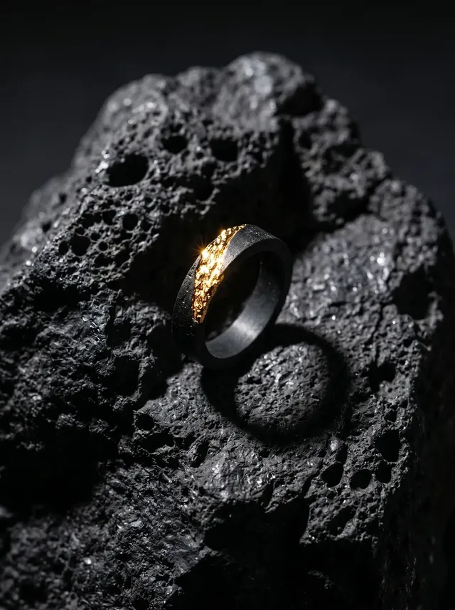 Elemental Contrast Ring — black titanium and gold unisex ring