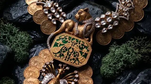 Empire of Echoes Necklace — Thewa kasu mala with Victorian coins and diamonds