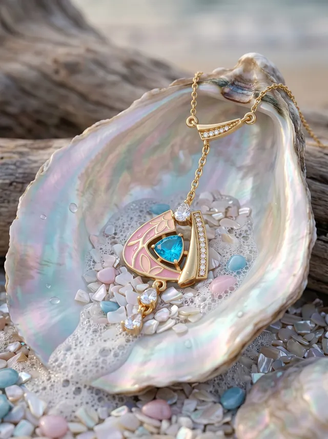 Floral Facet Pendant — gold-plated silver pendant with Blue stone cabochon and Swarovski crystals