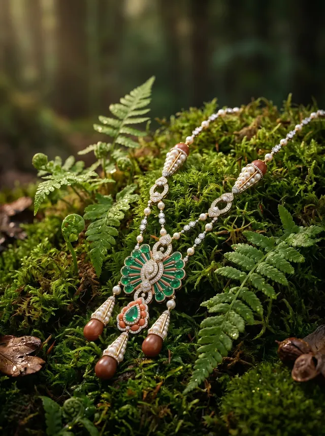 Heritage Reverie Necklace — Victorian Edwardian diamond coral emerald pearl necklace