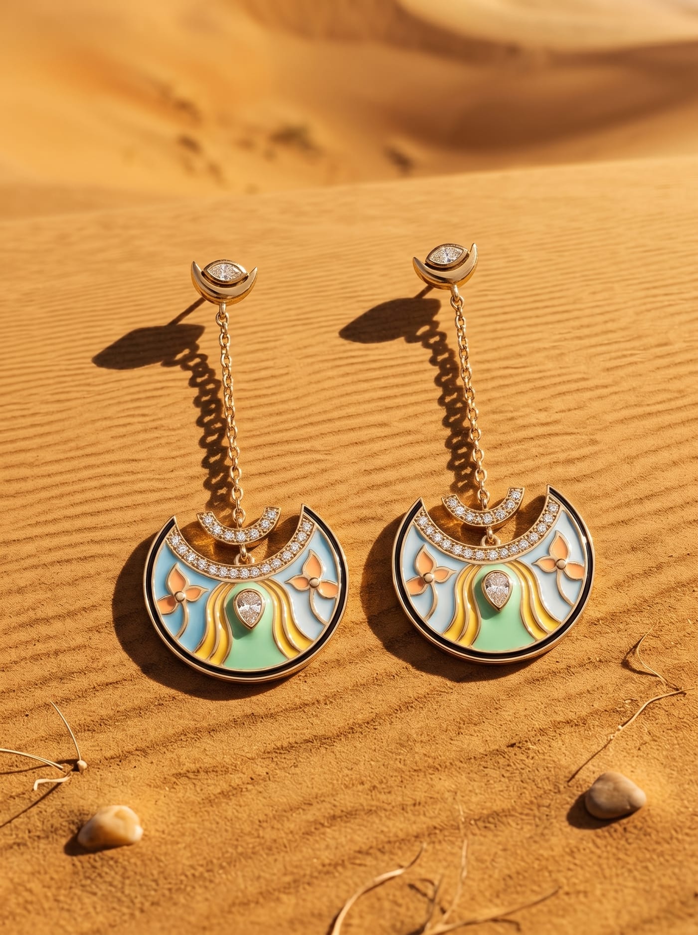 Lines & Flow Earrings — gold-plated silver earrings with Swarovski crystals