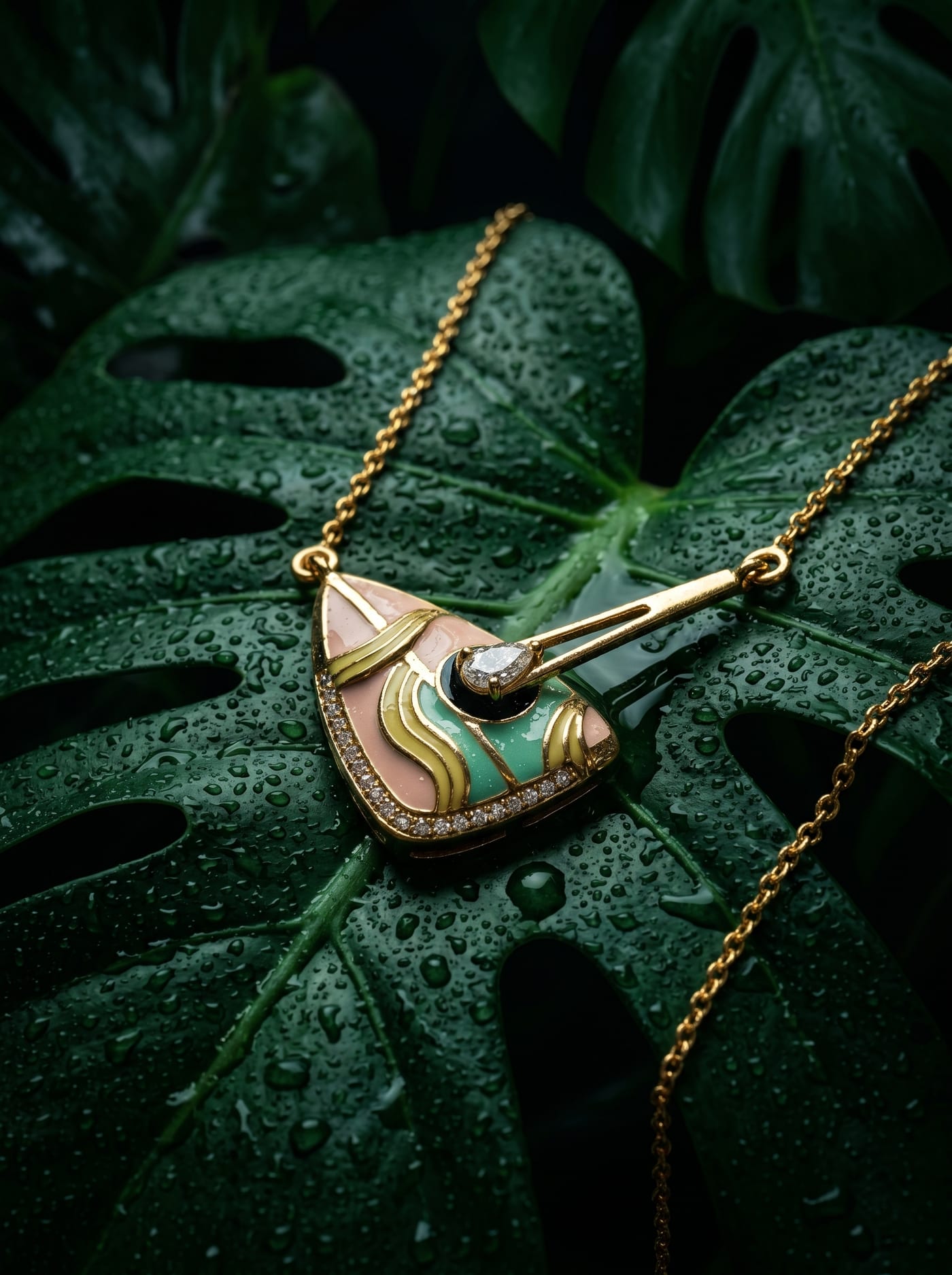 Melody Pick Pendant — gold-plated silver pendant with Swarovski crystals and central stone accent