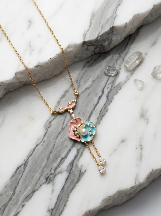 Petal Drift Pendant — gold-plated silver pendant with Swarovski crystals and pearl