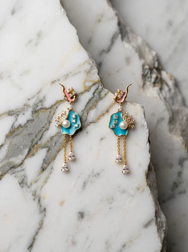 Petal Flow Earrings — gold-plated silver earrings with Swarovski crystals and pearl