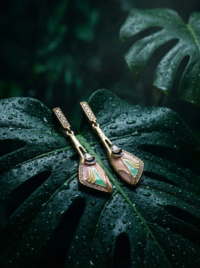 Rhythm Pick Earrings — gold-plated silver earrings with Swarovski crystals and central stone accent