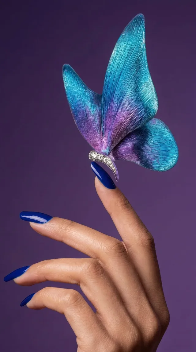 Butterfly Drip — gold butterfly brooch with coloured rhodium gradient and diamonds