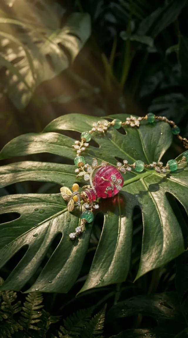 Nectar Buzz — gold necklace with champleve bee, tourmaline and aventurine
